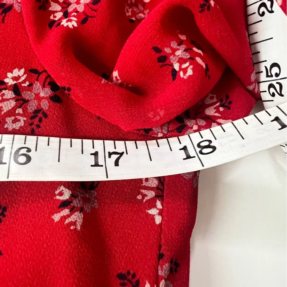 Madewell Floral Print Peplum Blouse Long Sleeve V Neck Red Top XS Romantic Class - Image 8