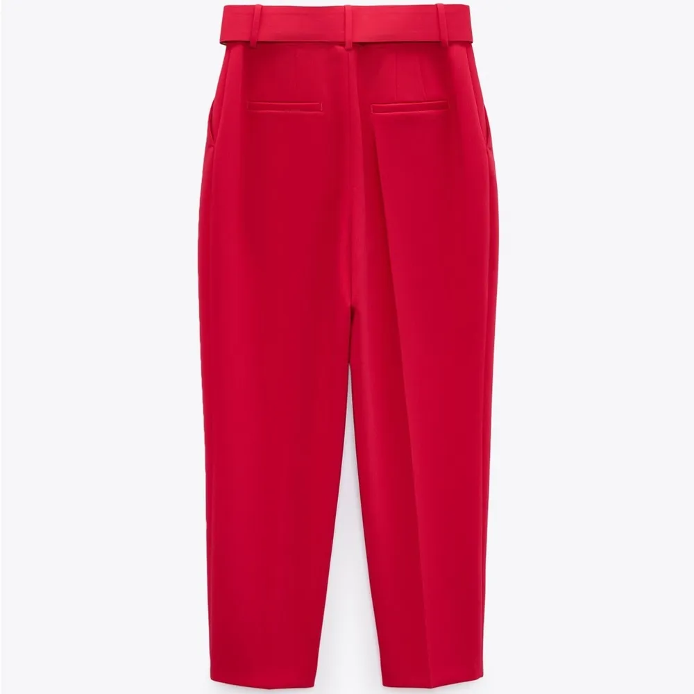 Zara HIGH-WAIST SKINNY TROUSERS W/ BELT RED COLOR SIZE XS NEW - Image 16