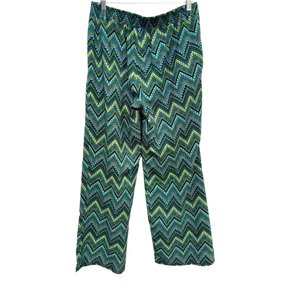 BCX Chevron Print Wide Leg Pants Blue Green Yellow Boho Festival L - Image 3