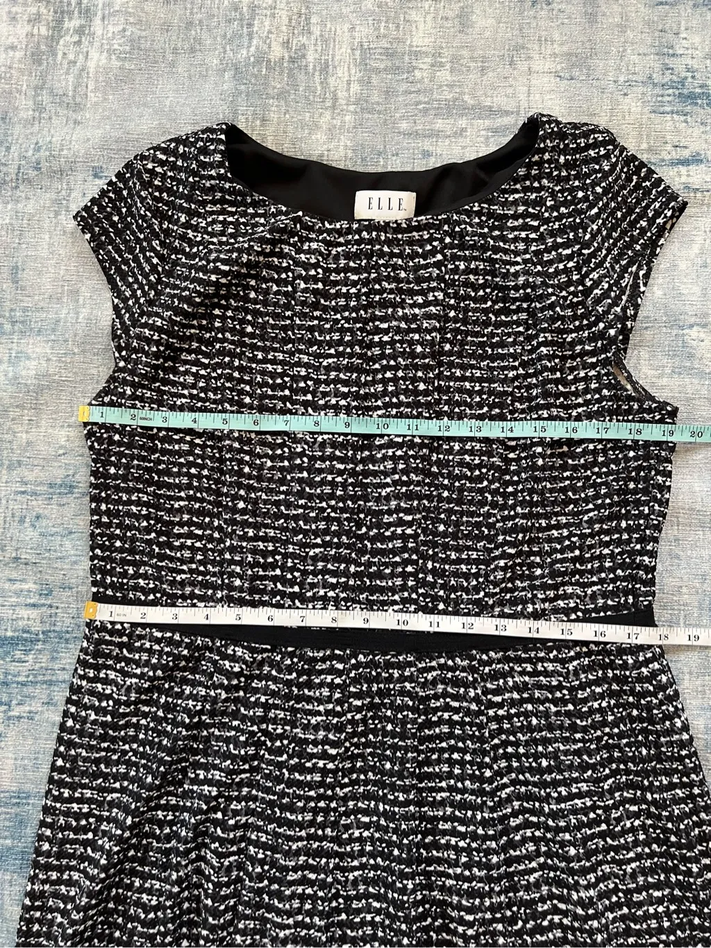 Elle Black White Print Seamed Fit & Flare Cap Sleeve Dress Size XL - Image 6