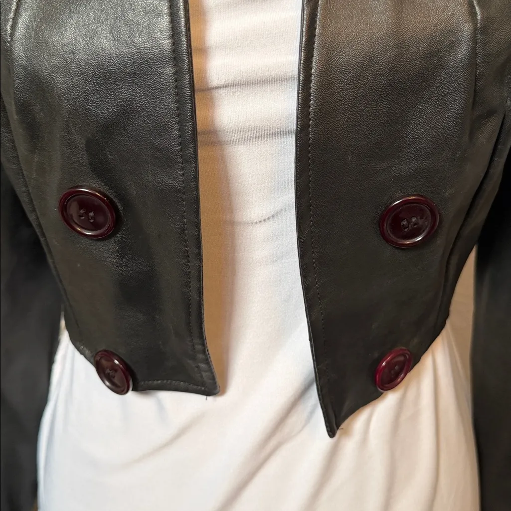 Countess Imperial 1970s Vintage Cropped Open Leather Moto Jacket Size XS Black - Image 3