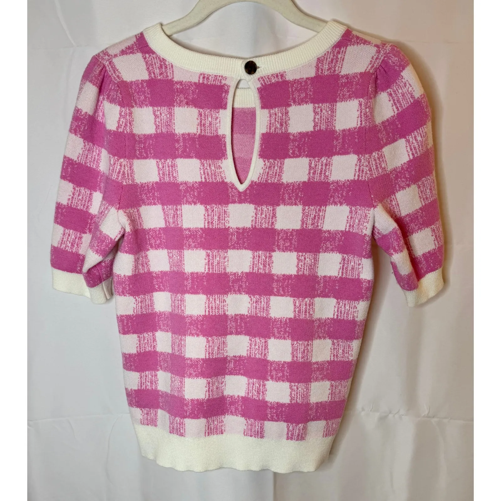 Maeve by Anthropologie “Harmon” Pink/Cream Check Knit Sweater XS Pink - Image 3