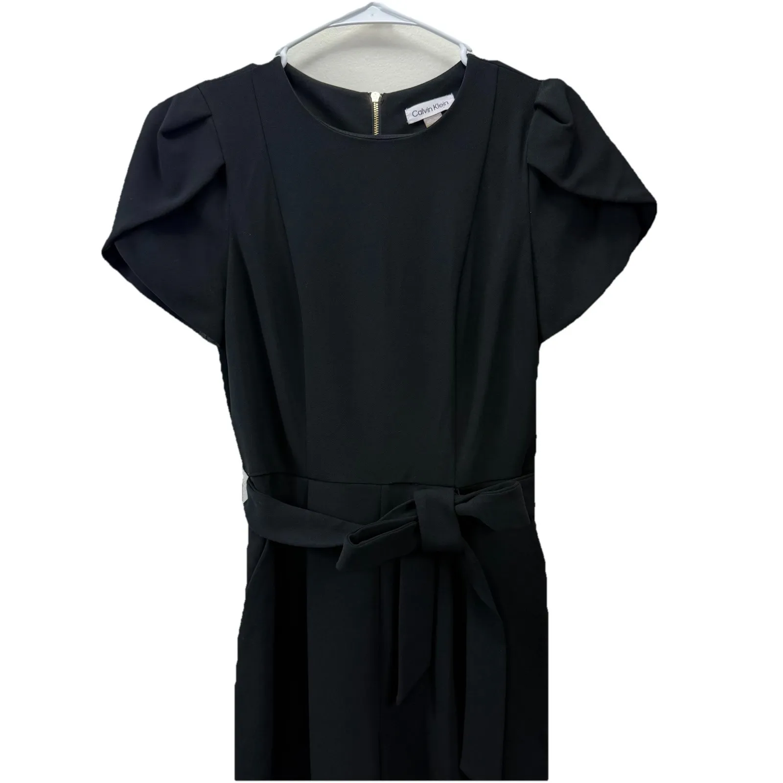Calvin Klein Black Tulip Sleeve Belt Stretch Crop Jumpsuit Size 4 - Image 9