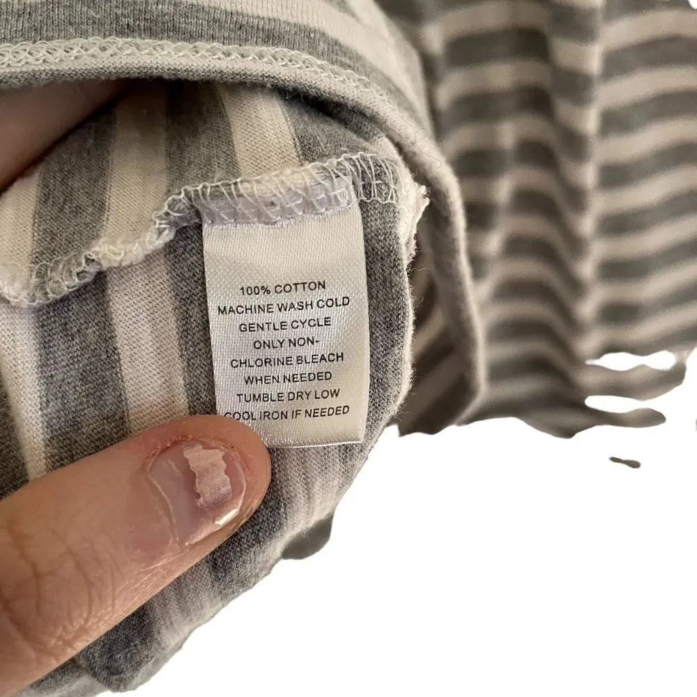 Ann Taylor LOFT gray and white striped v-neck women's blouse cotton casual - Image 4