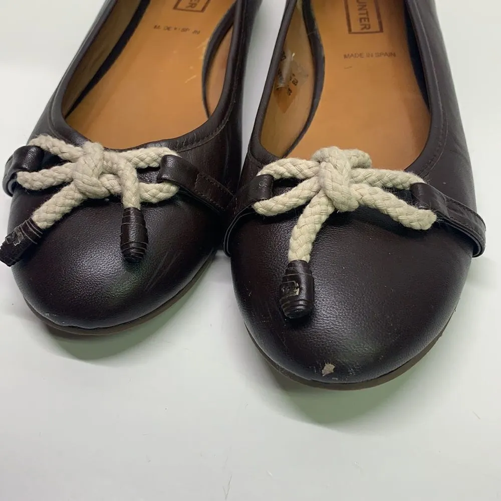 Hunter Dex Ballet Flat Slip On Shoes  Dark Brown Leather Bow Size 37.5 | 7.5 - Image 2