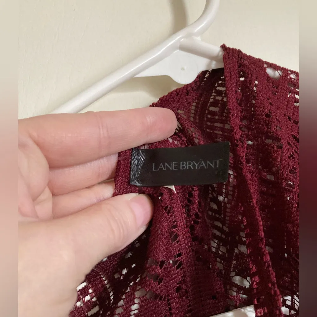 🌞Lane Bryant Burgundy Boho Lace Cover Up Open Front Poncho Shawl Fringe Hem #Bl - Image 2