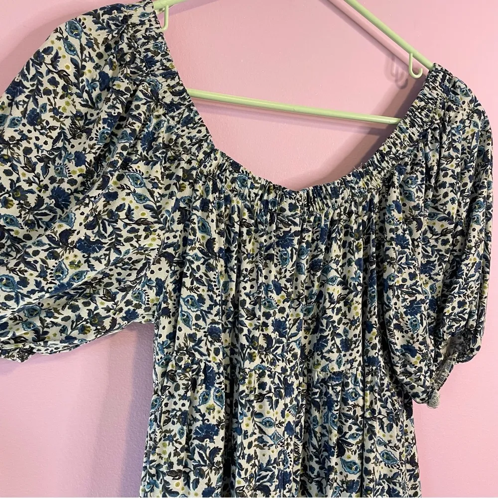 Wild Fable Blue Micro Floral O Neck Tiered Short Sleeve Mini Summer Dress Small - Image 7