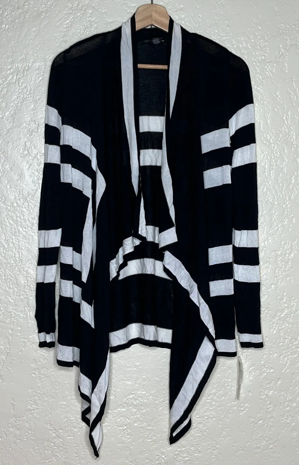 INC Women's Black White Colorblock Draped Open Front Cardigan Size M NWT Size M - Image 1