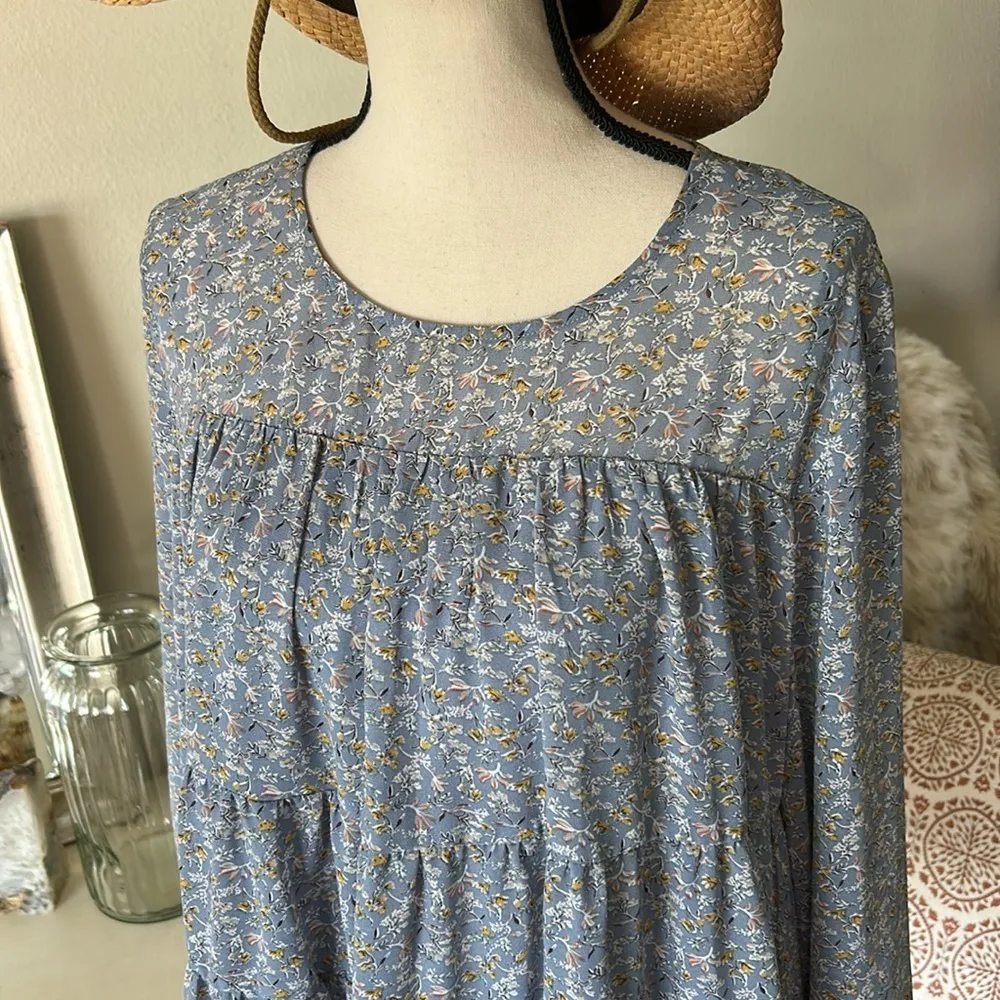 Jodifl Boho cottage tiered floral babydoll long balloon sleeve blouse Top L​​​ - Image 2