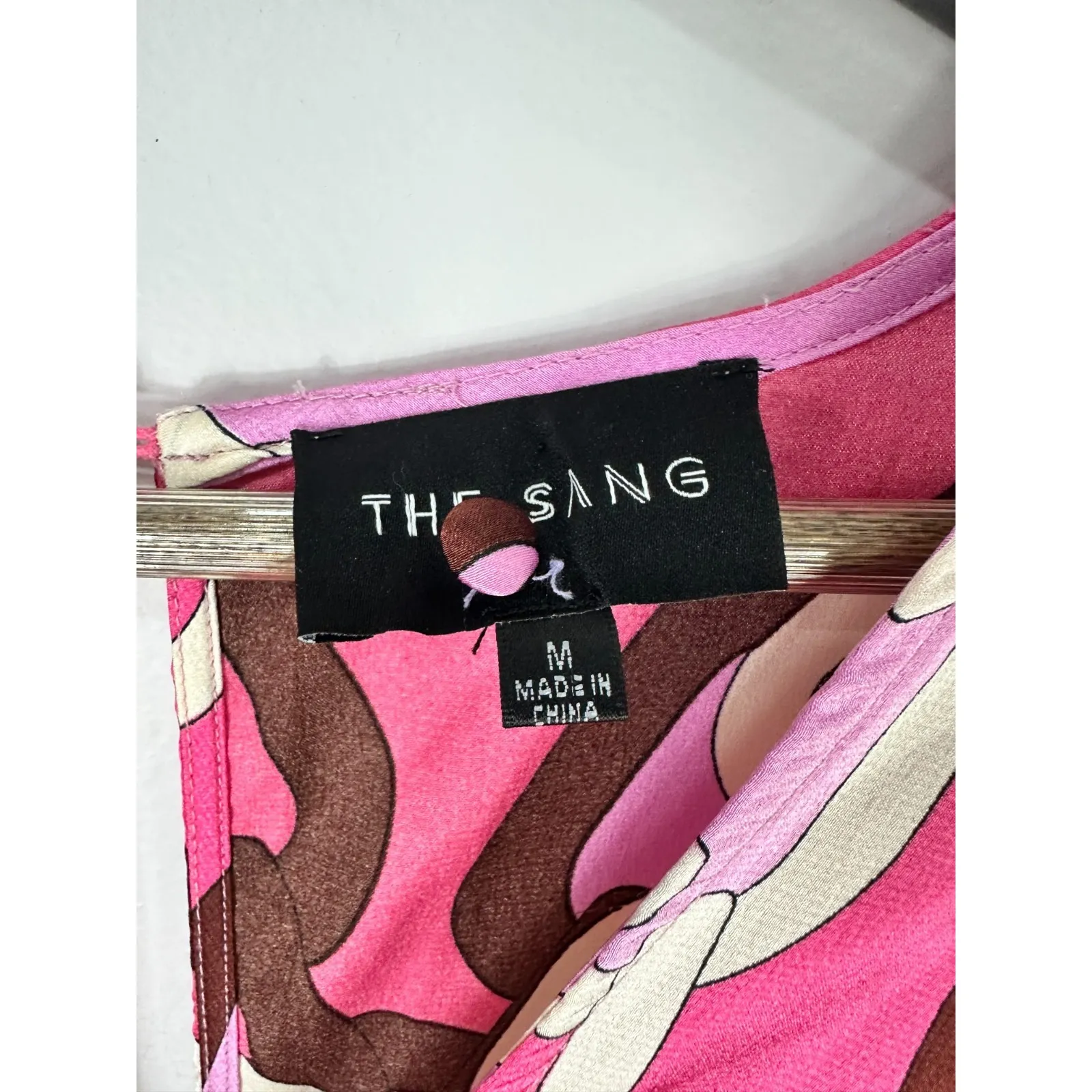 The Sang Jumpsuit M Pink Brown Chain Print Retro Long Sleeve Mod 70s‎ Y2K Bold Size M - Image 2