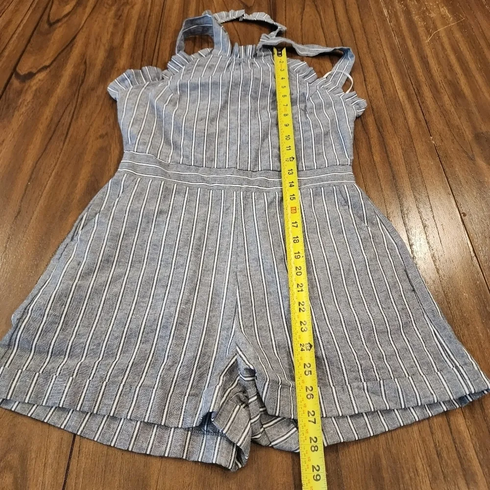 Pinstriped Pocket cotton Romper blue white size medium - Image 5
