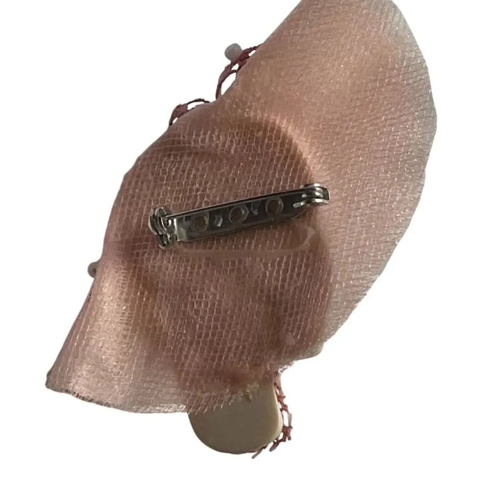 Vintage Handmade Victorian Style Lady Face Brooch Pin With Pink Hat u Beads - Image 3