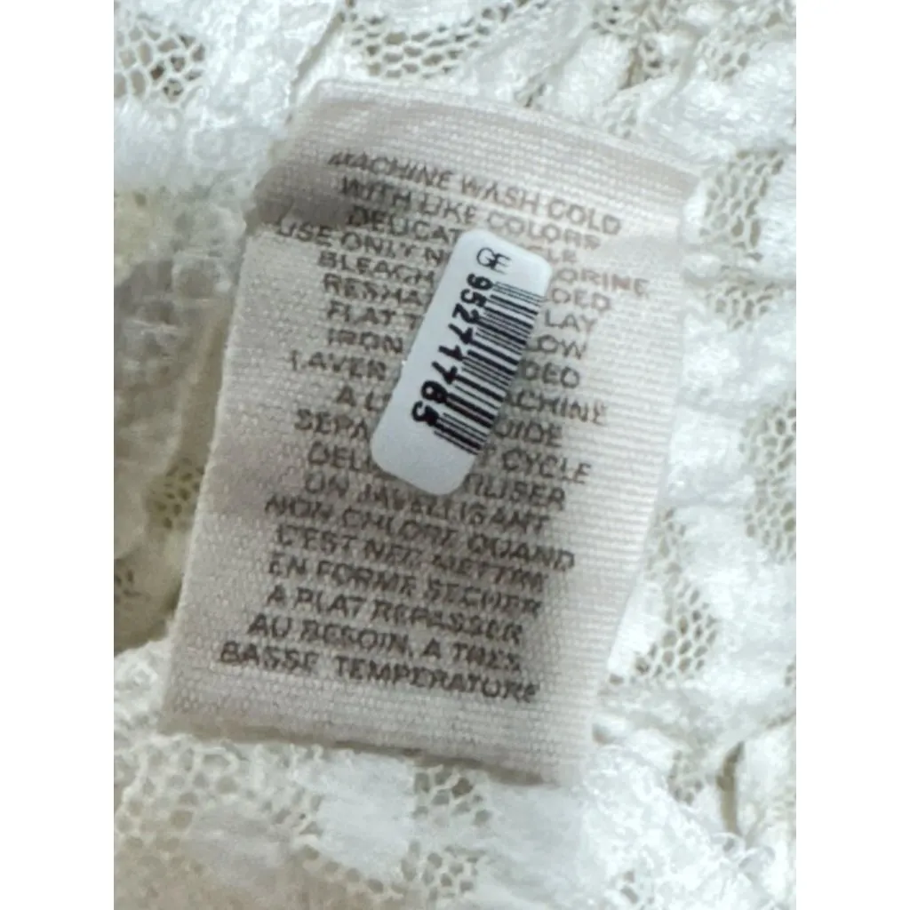 Free People Ivory Lace Tunic Top M Cotton Blend Womens Boho Sheer Short Sleeve - Image 7