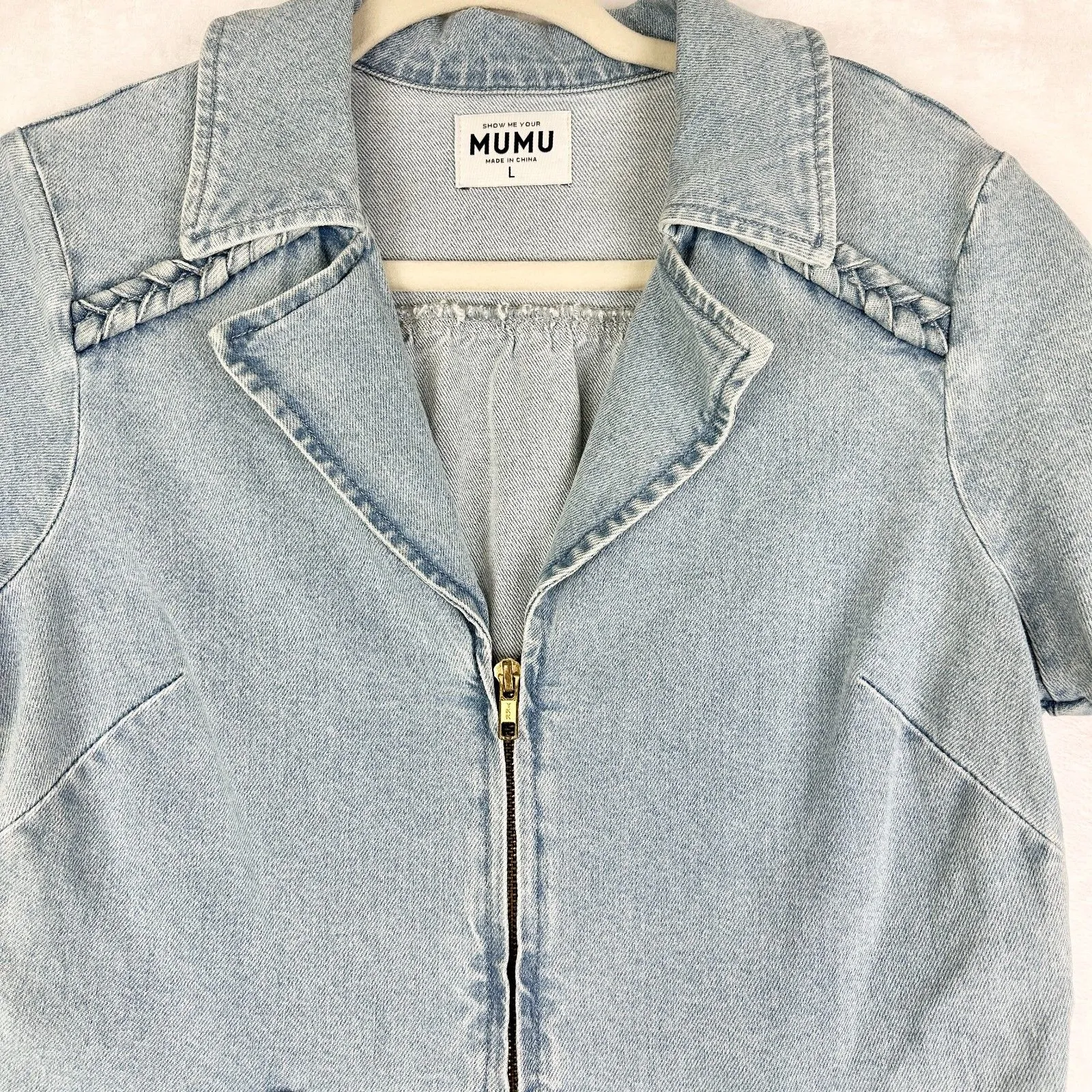 Show Me Your Mumu Outlaw Romper Size Large Light Tide Denim Western Boho Belted - Image 8