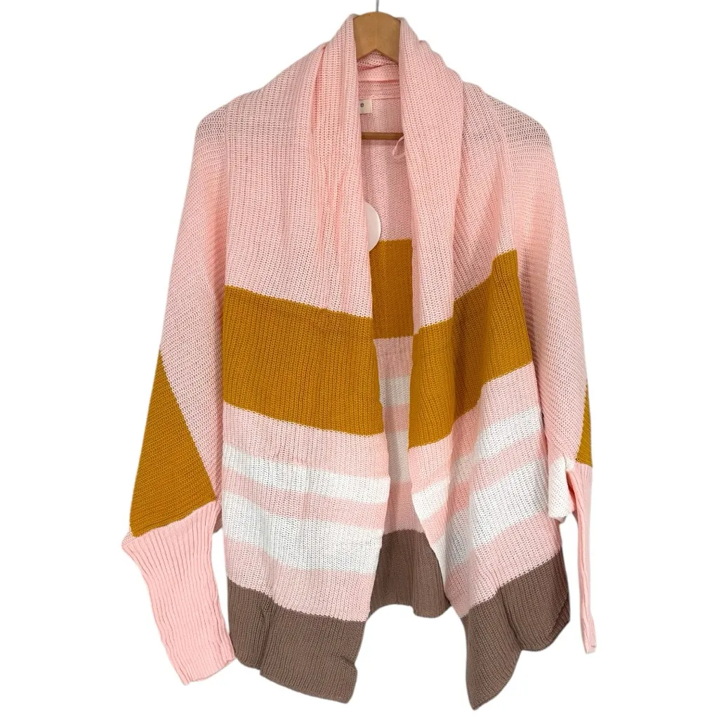 Umgee Long Sleeve Knit Color Block Cardigan size M/L Ribbed Trim Shawl Collar - Image 3