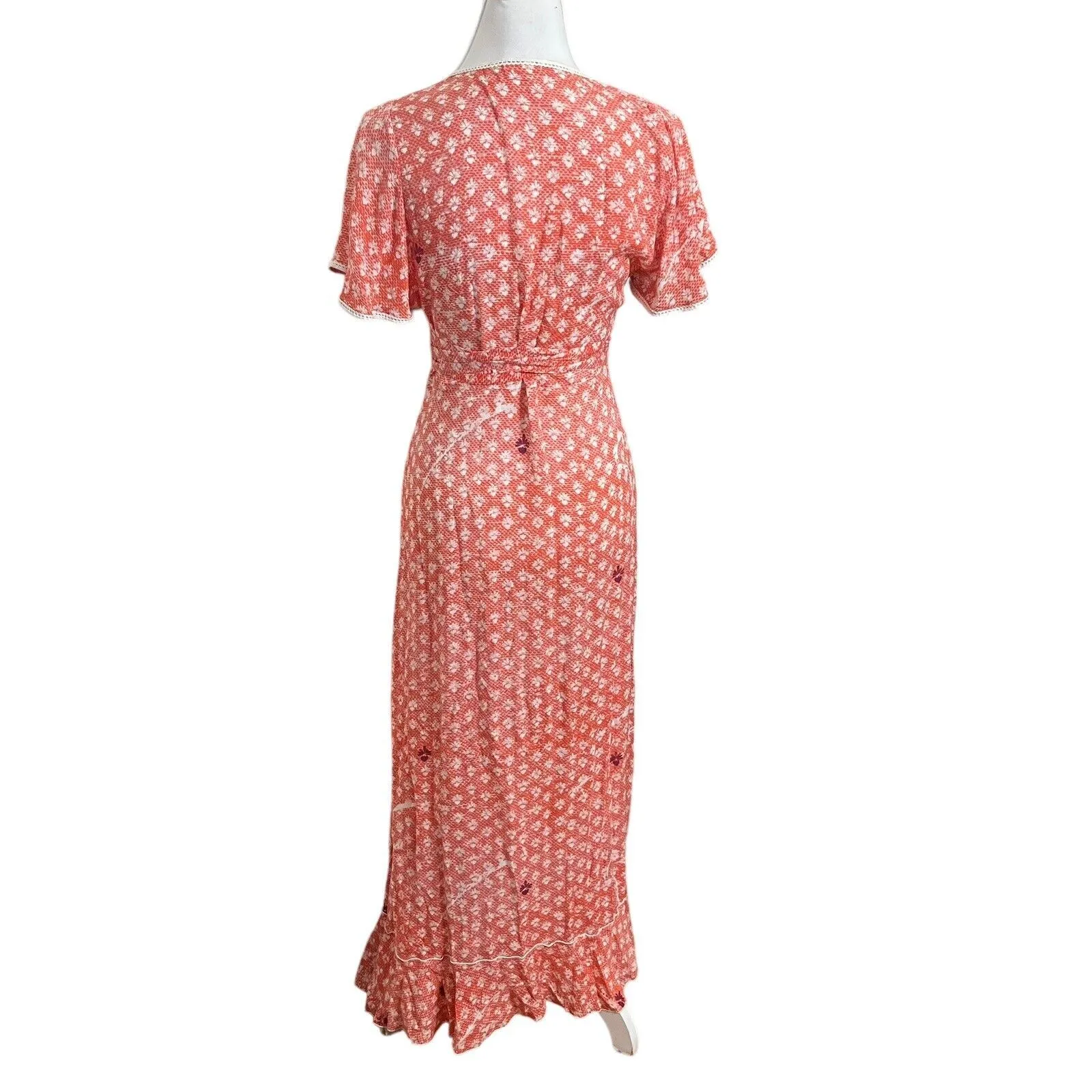 Poupette St Barth Joe Wrap Maxi Dress Orange Floral Women’s Size Small Ruffle - Image 7
