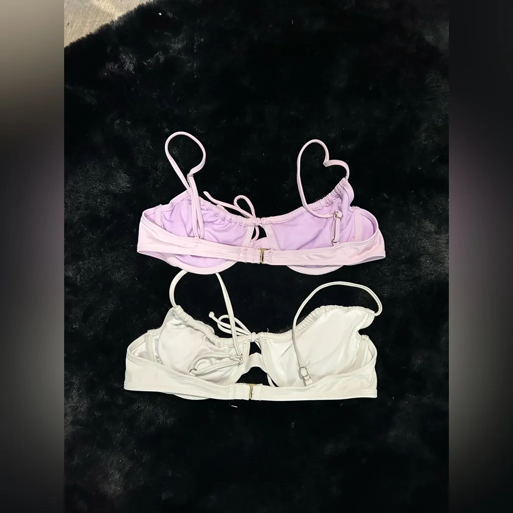 Xhilaration Bikini Top Lot (2) Lilac & White Underwire Tie Front Swim Tops XL - Image 3
