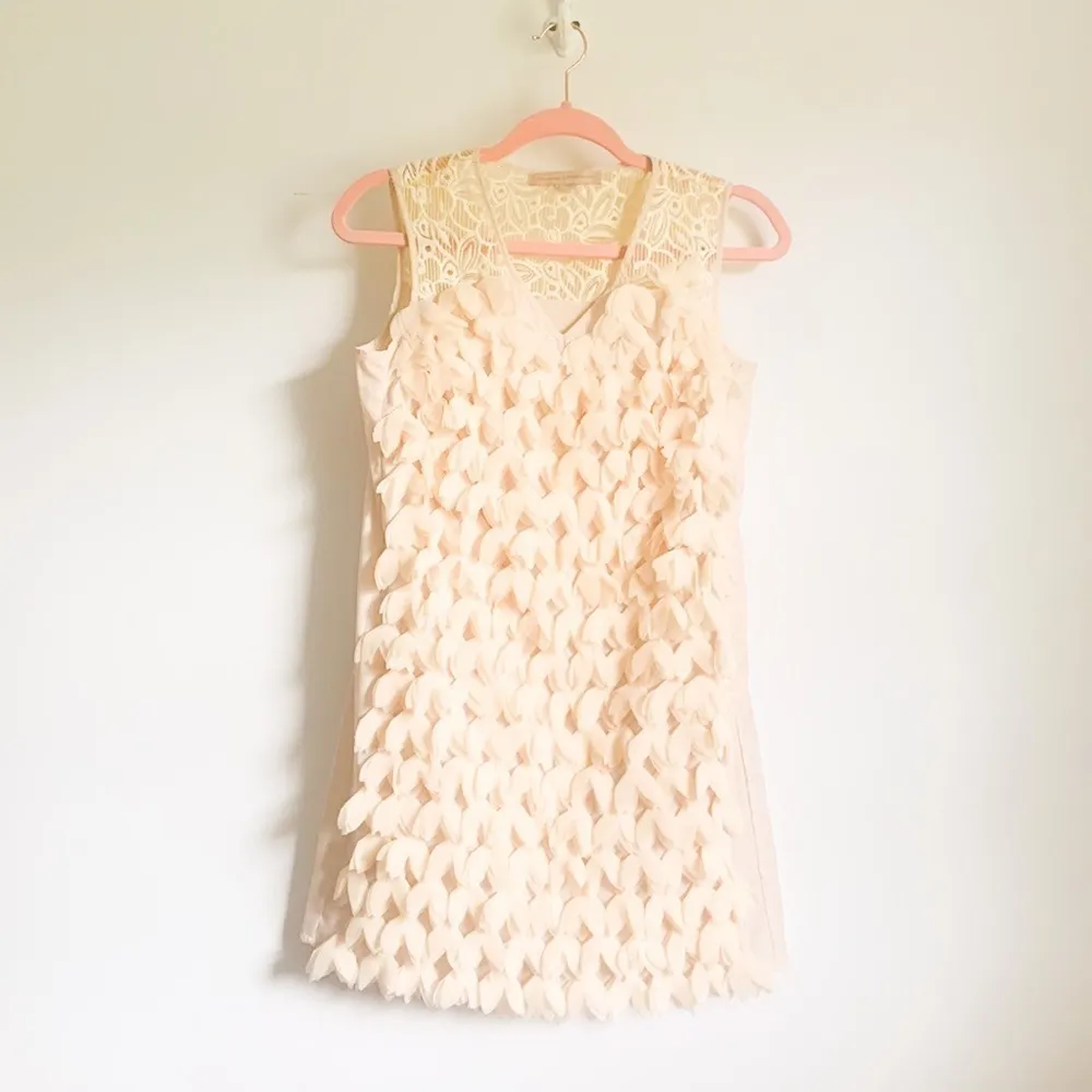 Anthropologie Champagne & Strawberry cream Petal Pop appliqué mini shift dress - Image 5