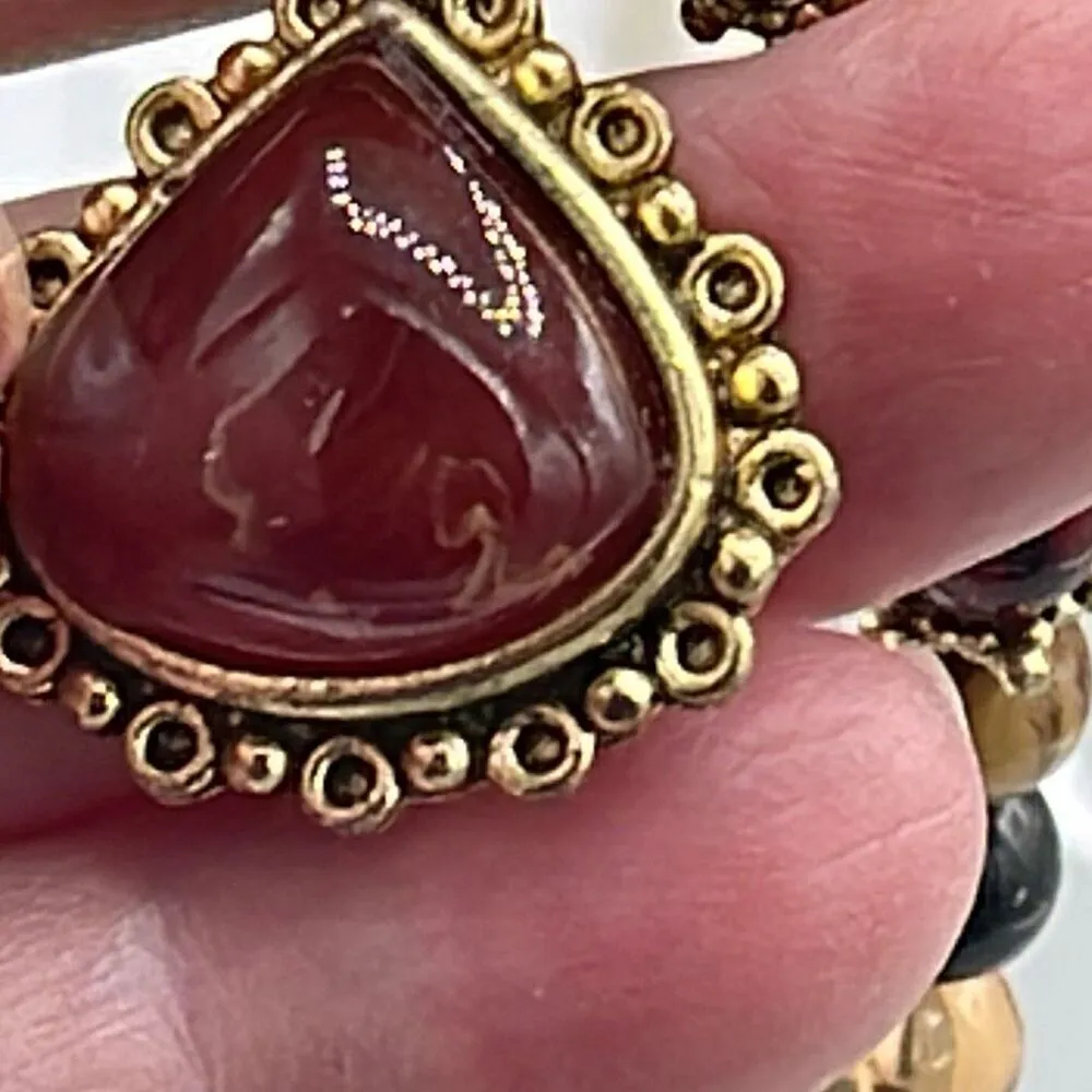 Semi precious stone glass metal necklace & earrings . - Image 5