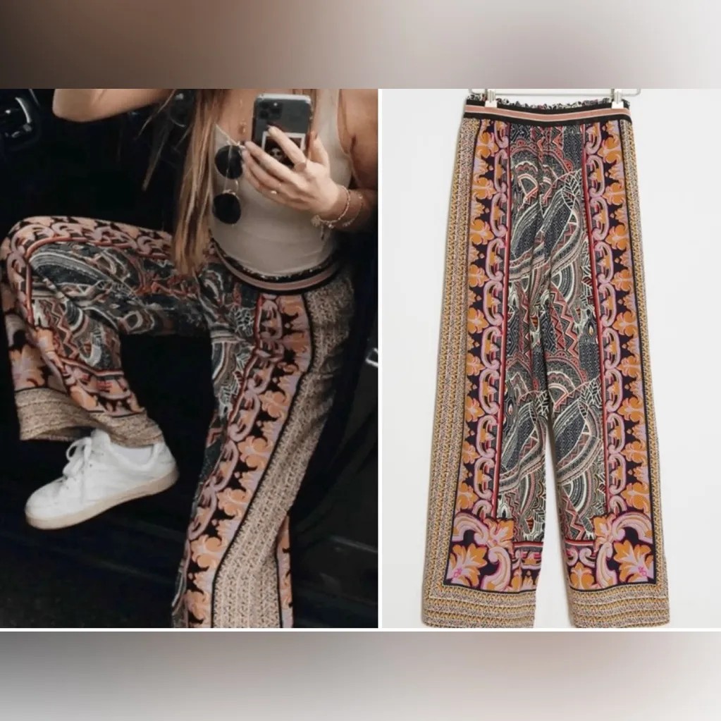 Maeve by Anthropologie Rooibos Wide Leg Palazzo Pants Multicolor Paisley Medium - Image 3