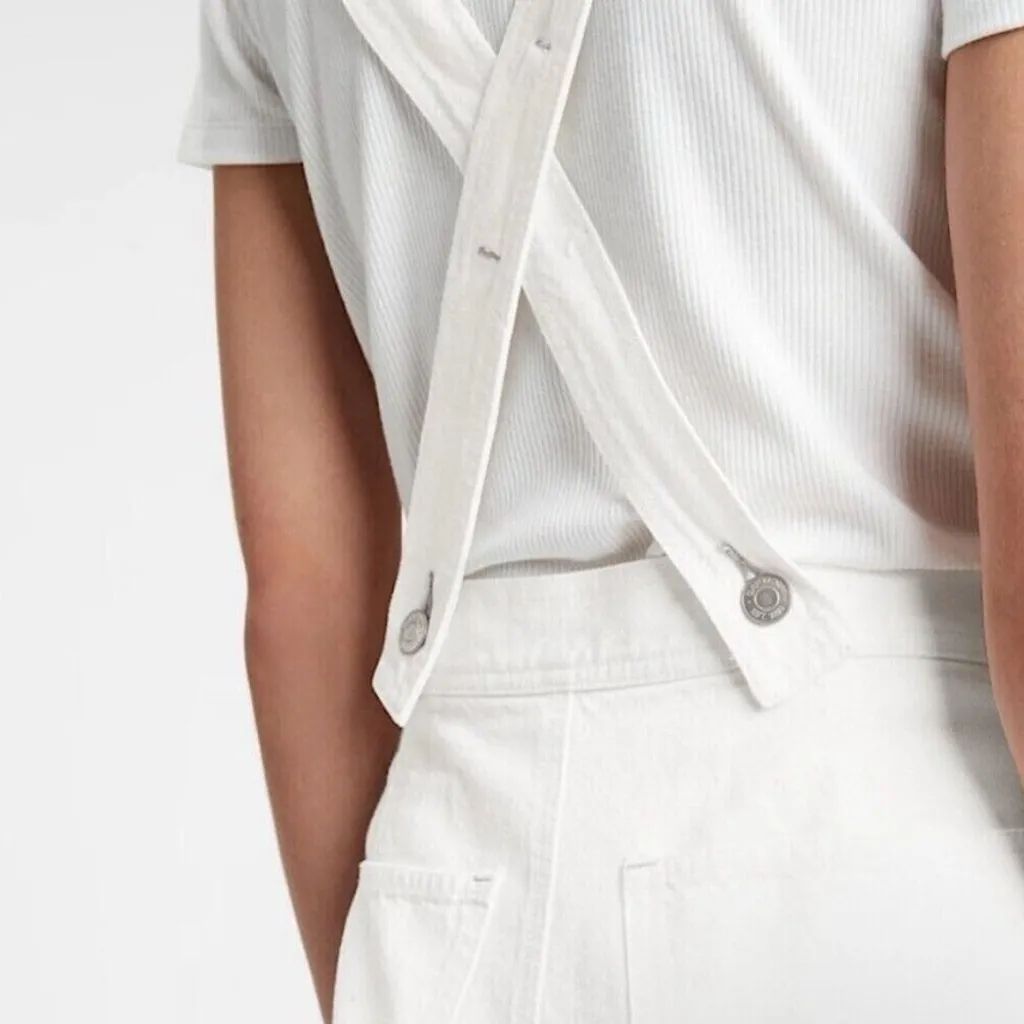 GAP Wide Leg Suspender Jeans White Denim Pants with Suspenders Size 31 | 12 Long - Image 5