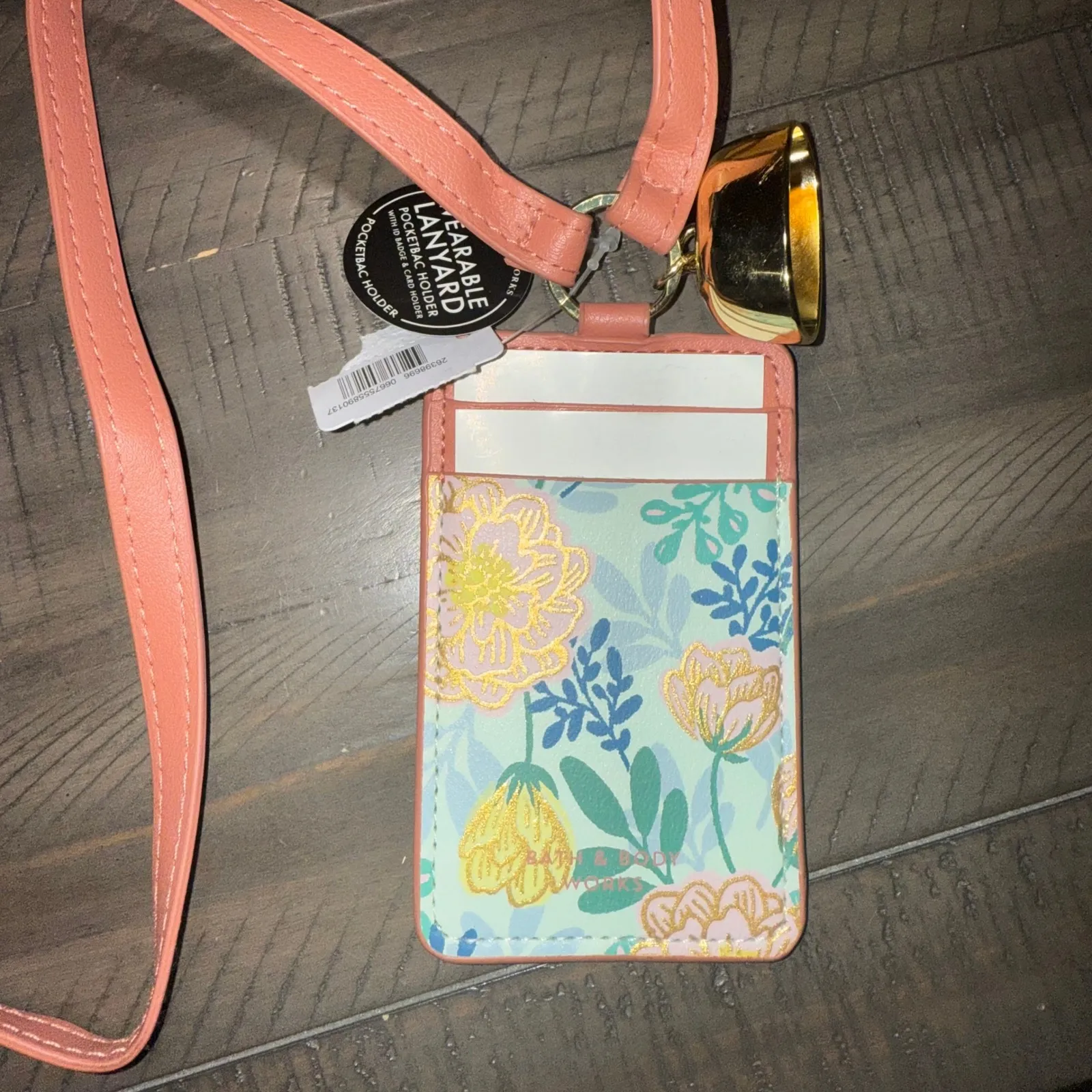 Bath and Body Works Wearable Lanyard Pocketbac Holder Floral Pink Gold‎ - Image 5