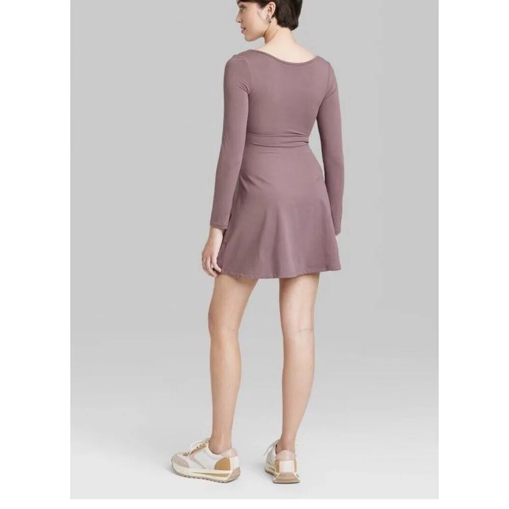 Women's Long Sleeve Twist-Front Mini Knit Skater Dress - Wild Fable Chestnut M - Image 3