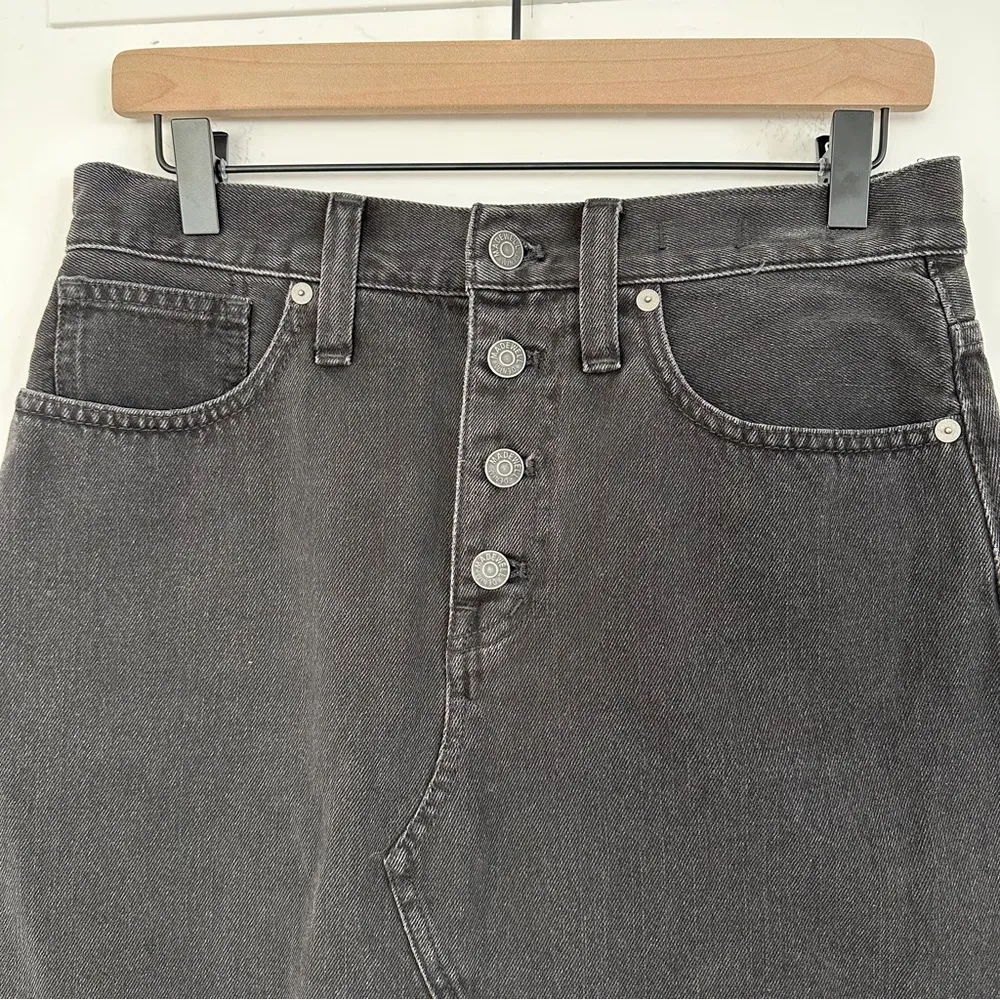 Madewell High Waist Button Front Rigid Denim A-Line Skirt Black Lunar | 28 - Image 7