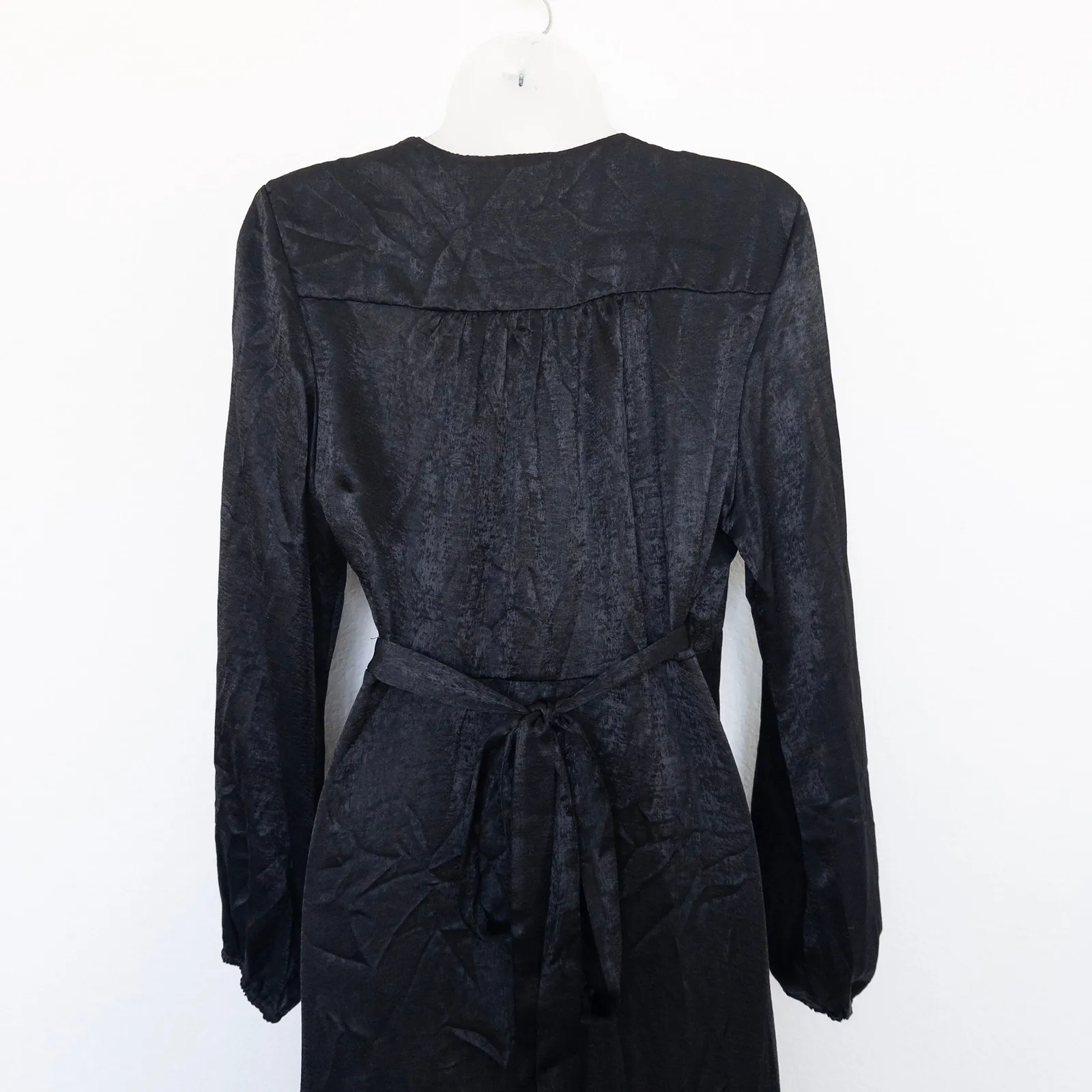 Flounce London Dress Size 8 Black Satin Wrap Maxi Whimsigoth Witchy Romantic‎ - Image 7