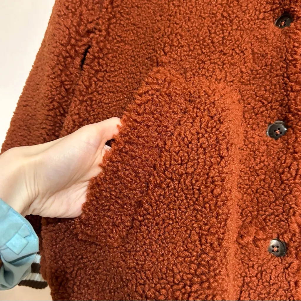 Free People Sweet Varsity Cardigan Teddy Fleece Jacket Size Medium - Image 6