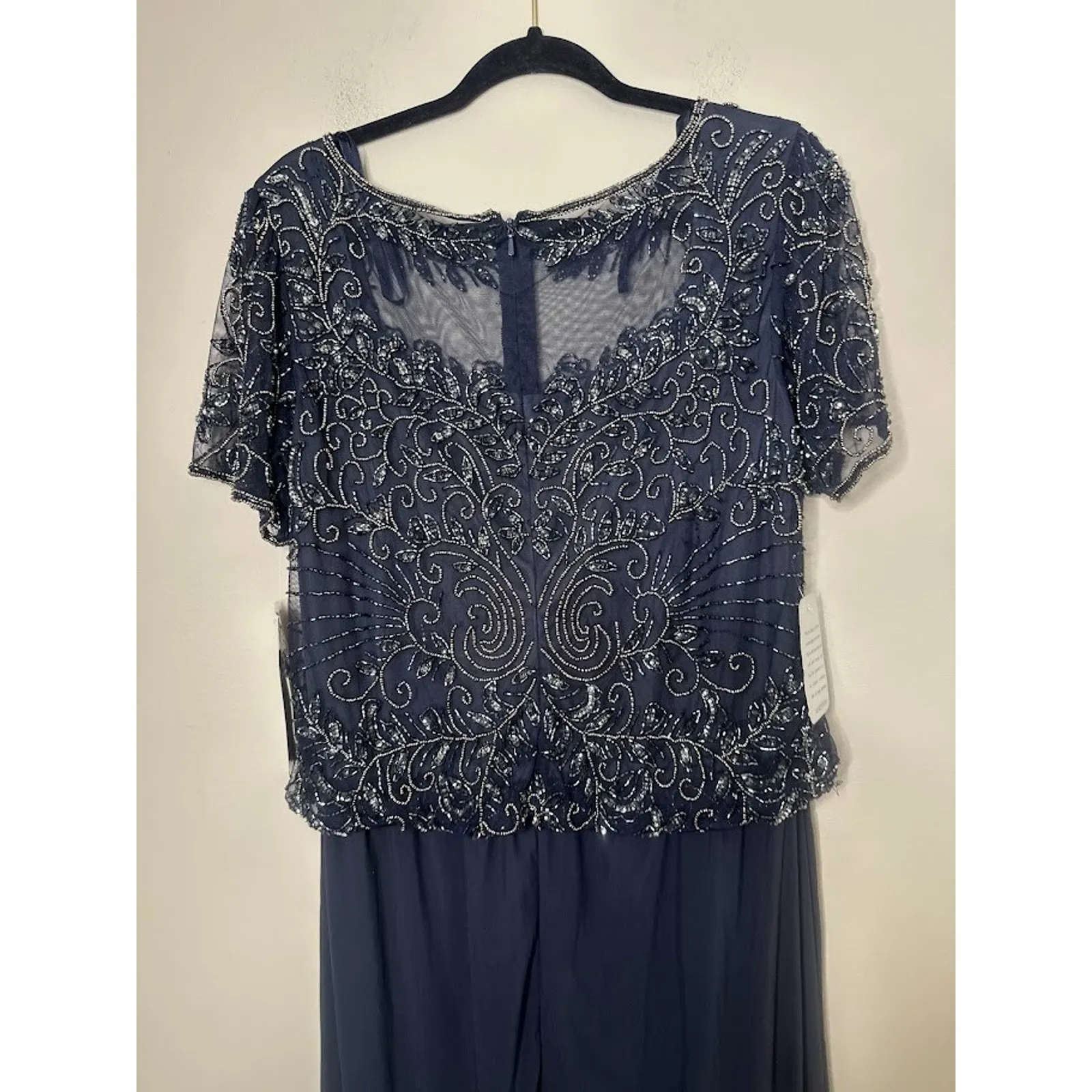 PISARRO NIGHTS Womens Size 14 Navy Bateau Neck Floor Length Jumpsuit Formal Blue - Image 5