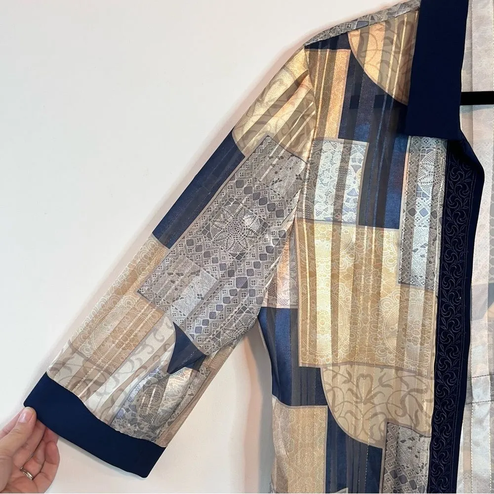 R & M Richards 3/4 Sleeve Embroidered Detailing Metallic Lace Cardigan Sz 10 - Image 6