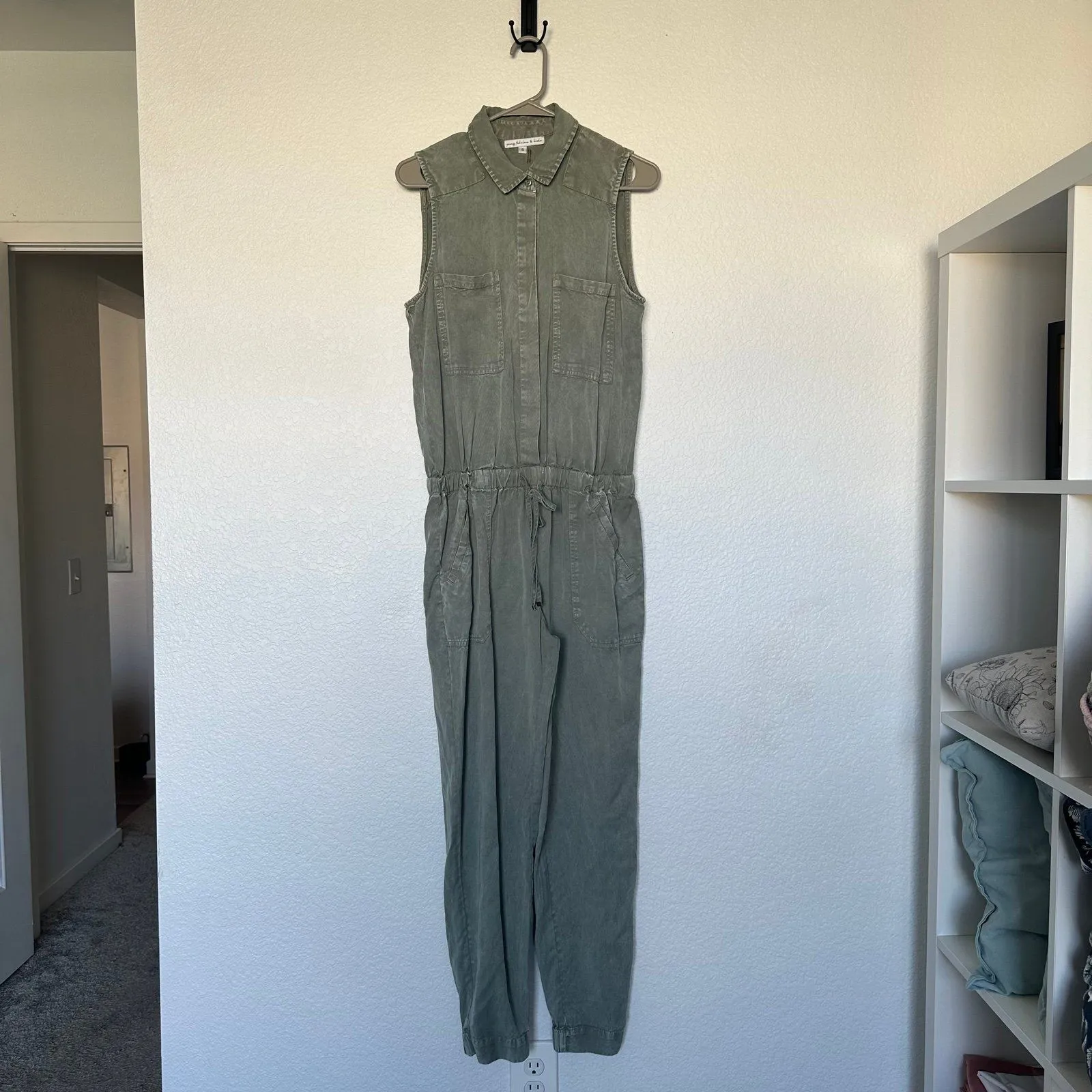 Young Fabulous & Broke Every Washed Jumpsuit Olive Green Button Down Front - Image 3