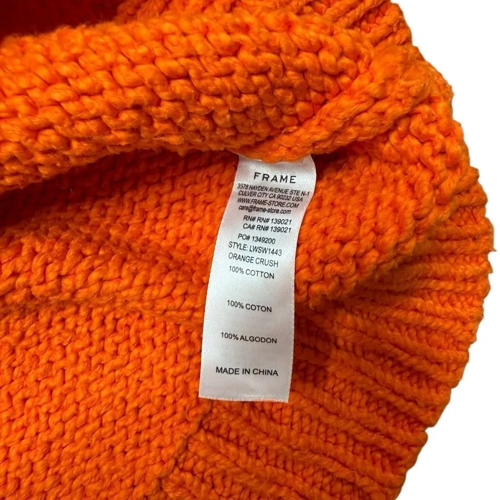 Frame Round Neck Cotton Knit Cropped Sweater Orange Large - Image 7