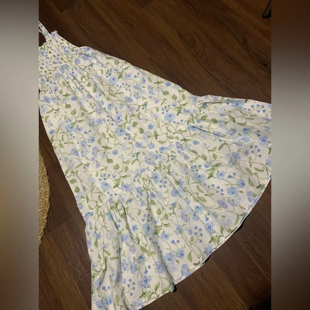 Hill House Home Floral Smocked Anjuli Nap Maxi Dress White 200$ xs fall NWOT - Image 6