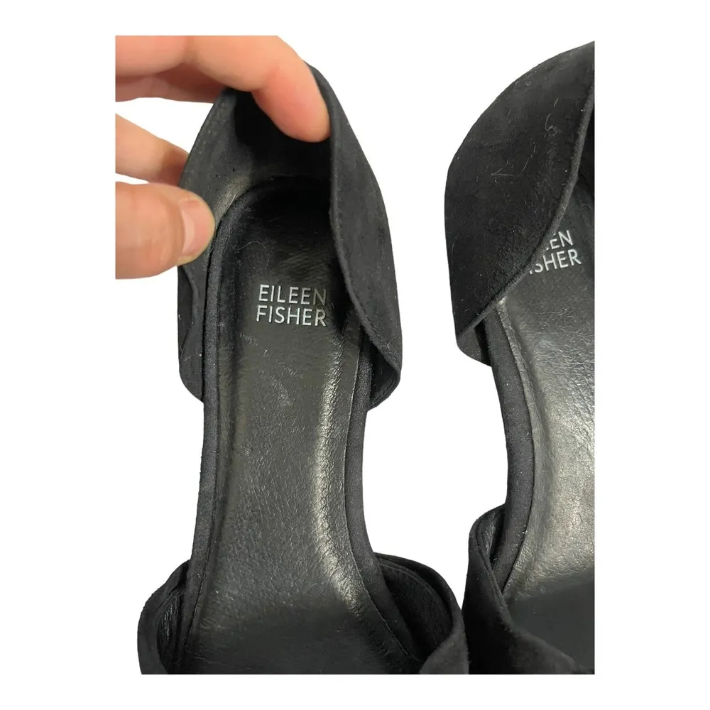 EILEEN FISHER Fuller Suede d'Orsay Flat Black Pointed Toe Leather Shoes 8 EUC - Image 9
