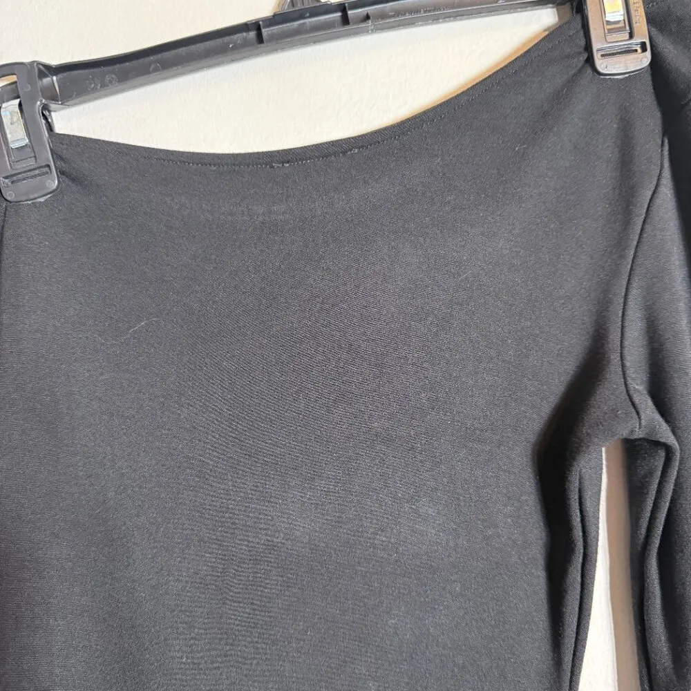 NLT One Shoulder Jersey Bodycon Midi Dress Women's Small Black Side Slit LBD - Image 11