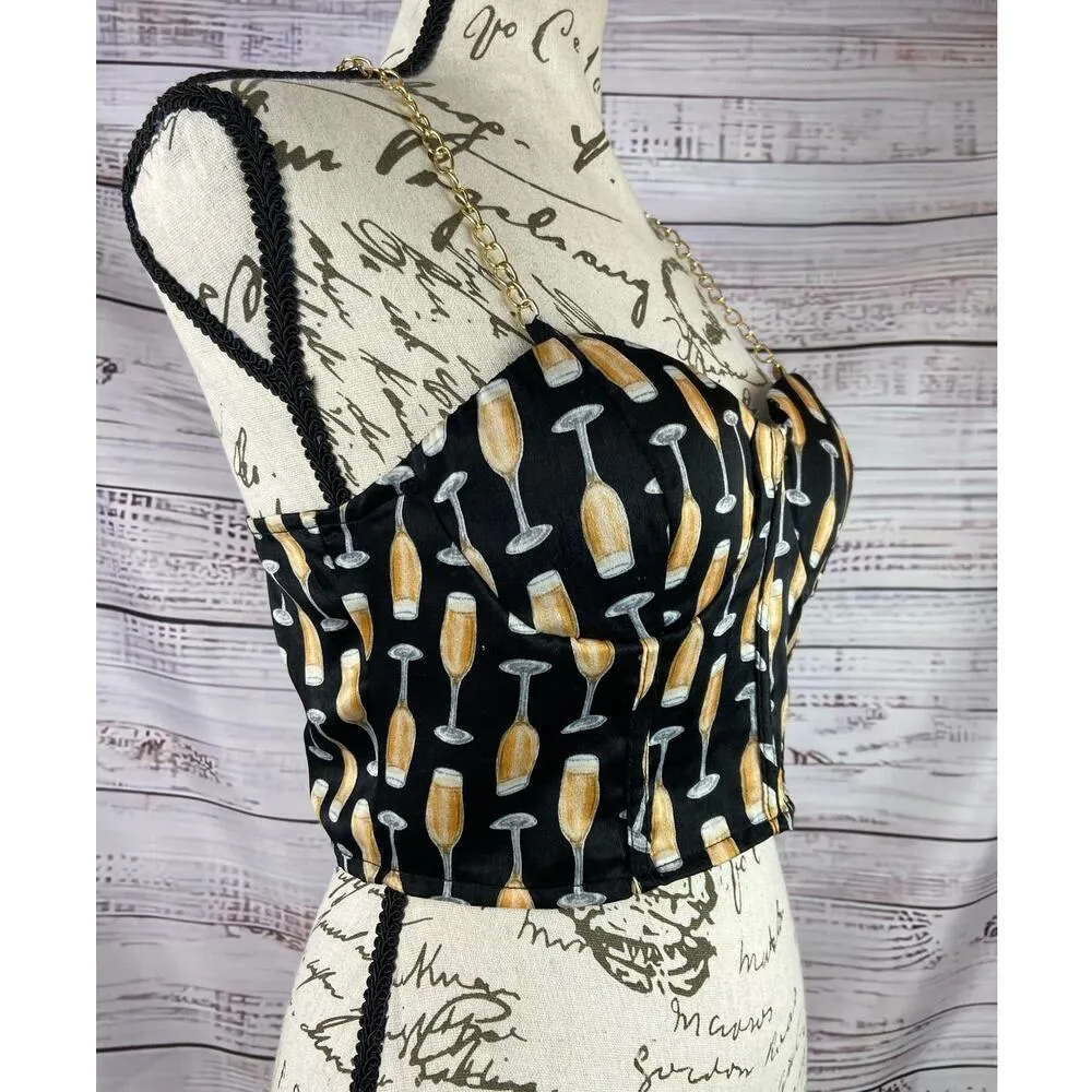 Rabbit Rose Bustier Crop Top Womens M Chain Strap Sweetheart Smock Pad Cup Party Size M - Image 2