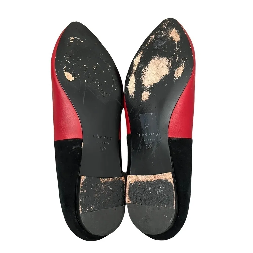 Theory Lili Red & Black Two Toned Leather Pointed Toe Flats 39 - Image 2