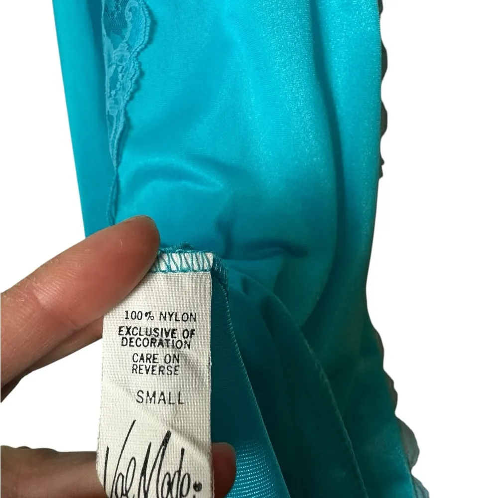 Vintage Val Mode Slip Dress Satin Lace Romantic Lingerie Size Small Blue - Image 7
