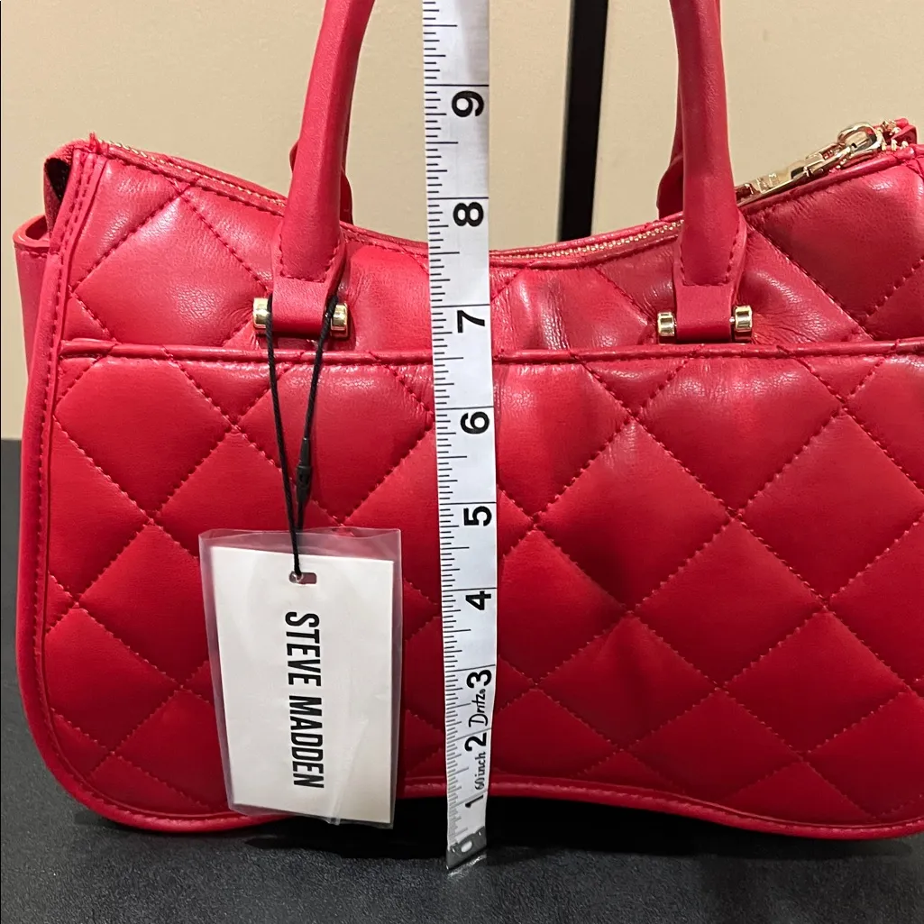 Steve Madden | “Chevy Red” Quilted Satchel w/ Crossbody and Bag Charms - Image 11