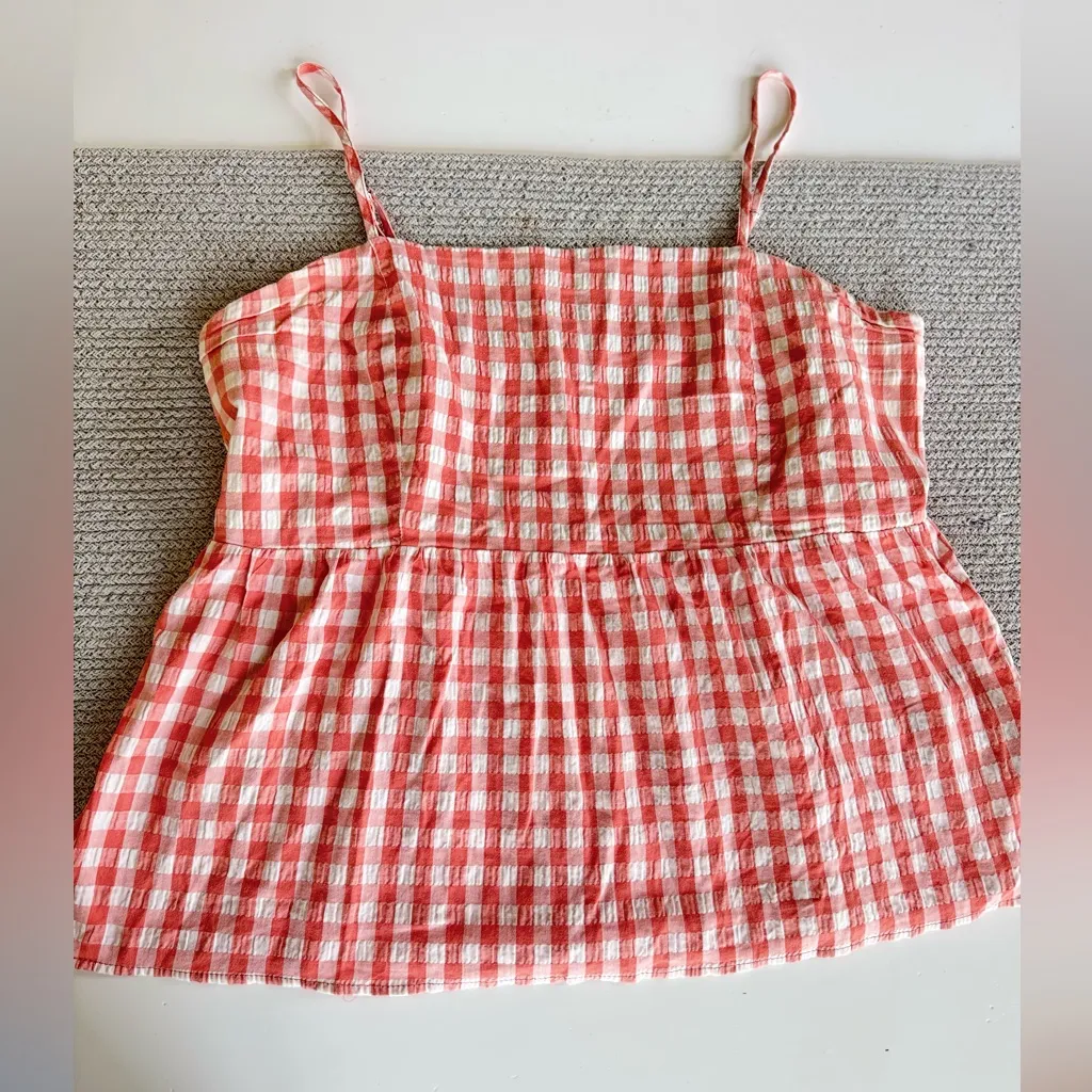 Wild Fable Coral Pink White Gingham Plaid Peplum Cami Tank Top Size XL - Image 9