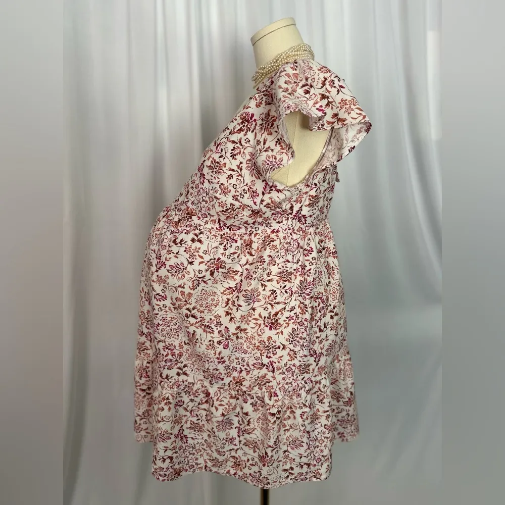 Isabel Maternity by Ingrid & Isabel Red and White Flutter Sleeve Sundress (745) Size L - Image 5