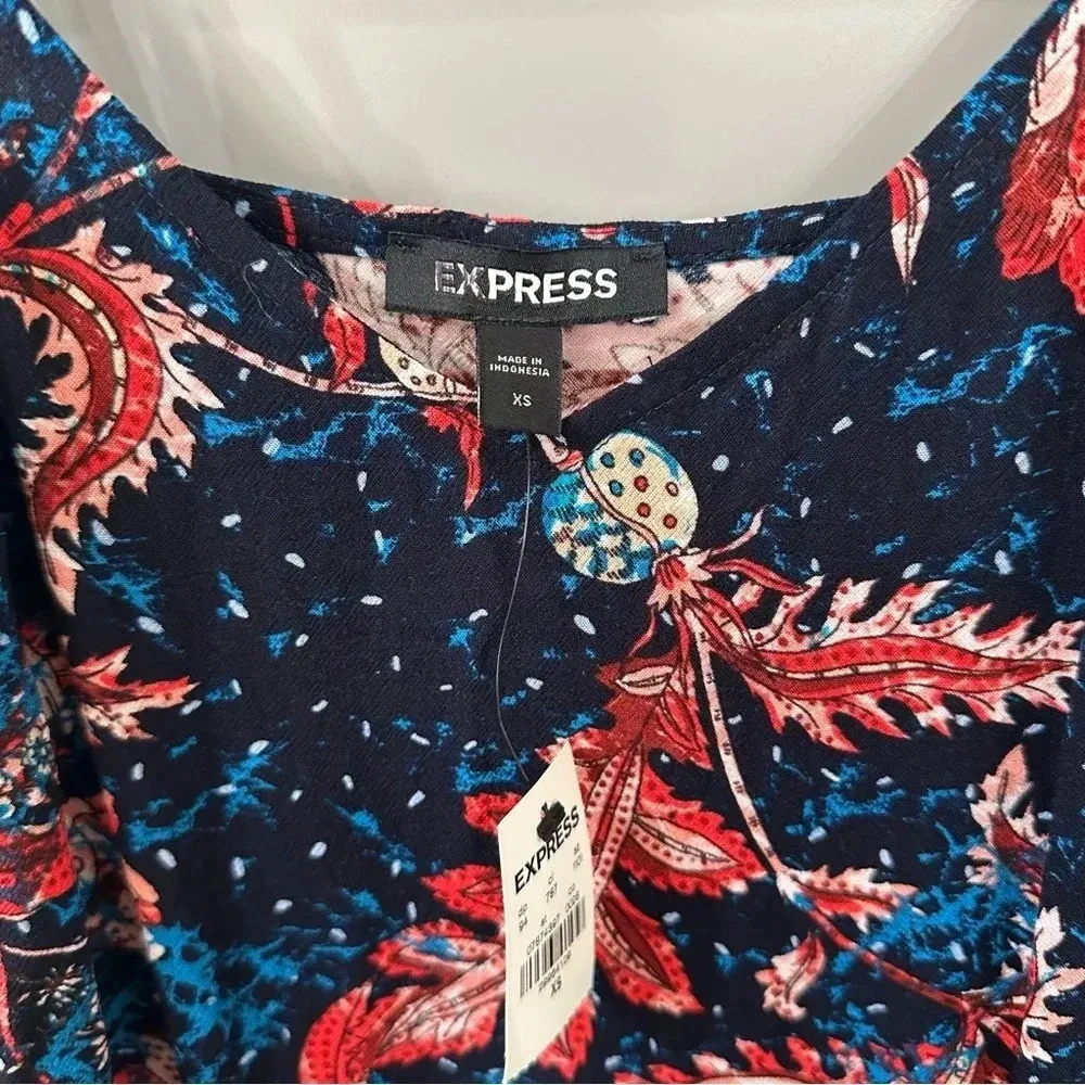 NWT Express Slip Dress Navy Colorful Paisley Design V-Neck Dress Size XS - Image 5