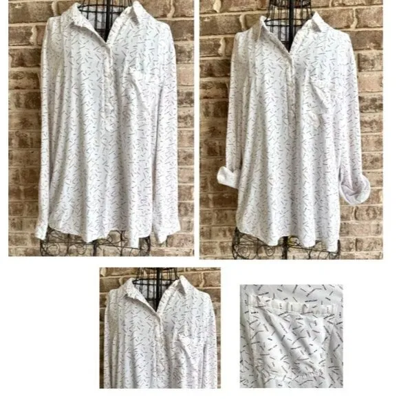 Cosmic Blue Love Roll Tab Sleeve Shirt XL White Hi Low New York Paris Traveler - Image 2