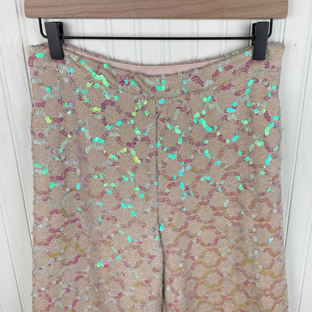 Anthropologie Ett Twa Showstopper Sequined Wide Leg Crop Pants Women's Size 0 - Image 5