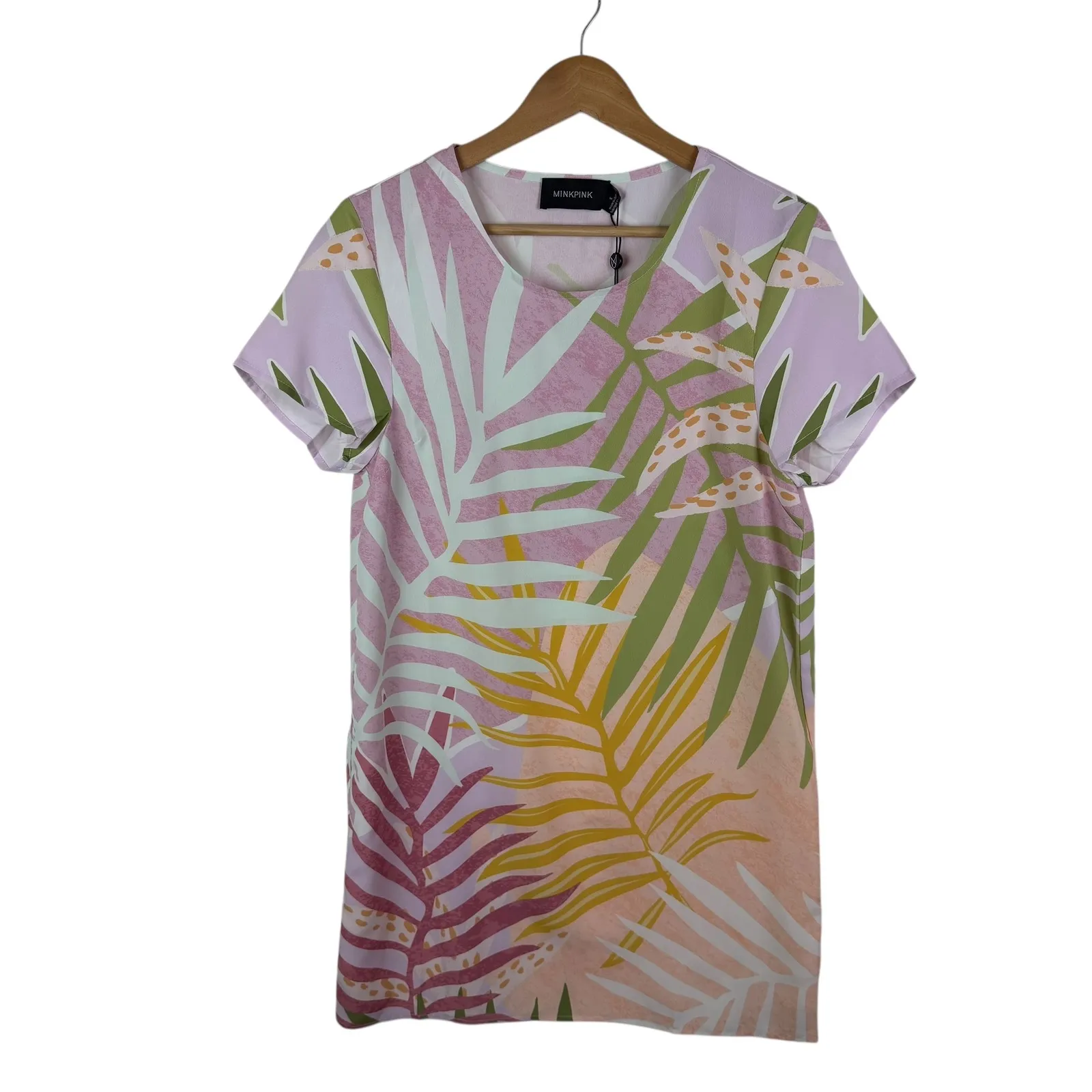 MINKPINK Palm Springs Tee Dress Small Tropical Colorful Pastel Resort Vacation - Image 2