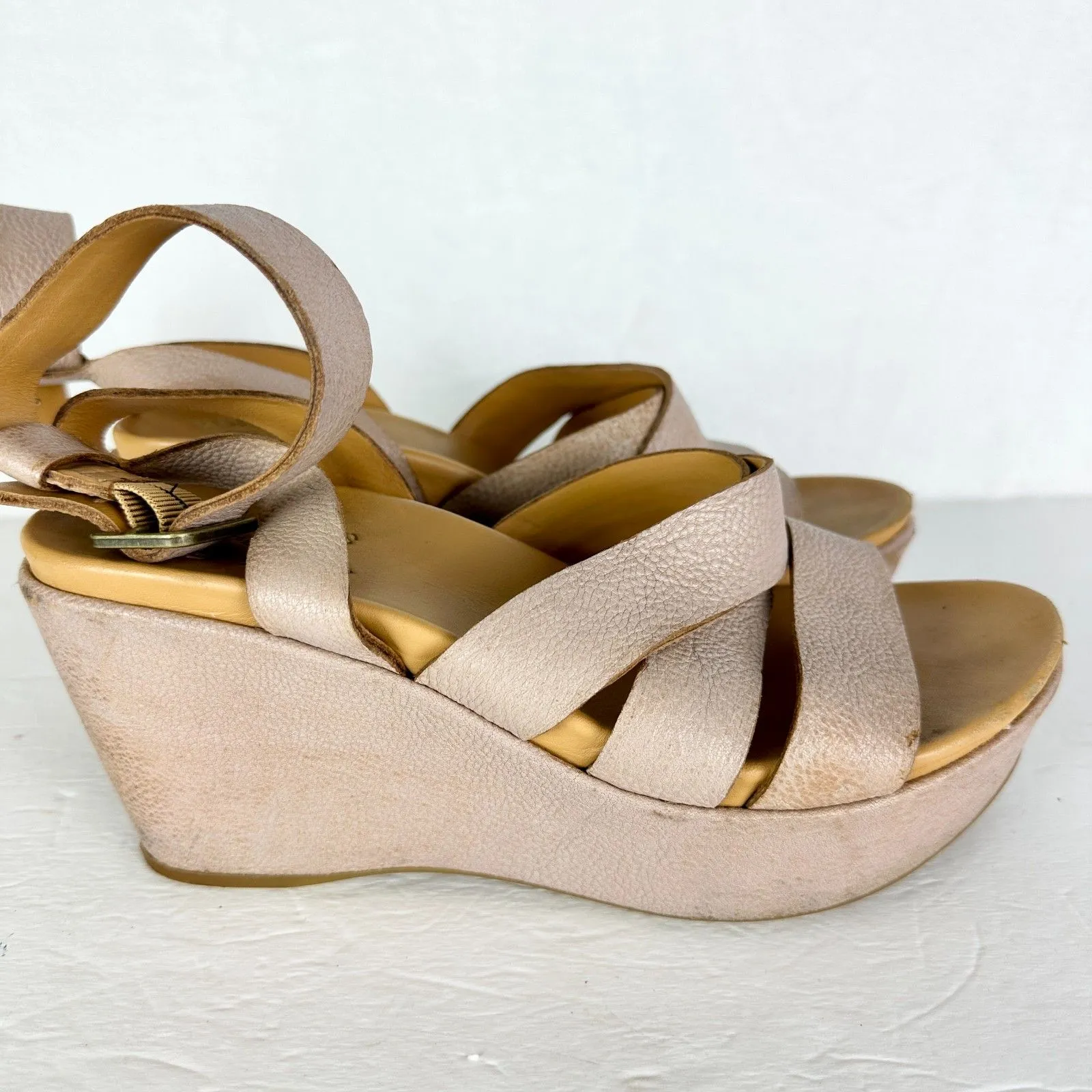 Kork-Ease Amber Wedge Sandal Size 7 Natural Taupe Comfort Leather Ankle Strap - Image 2