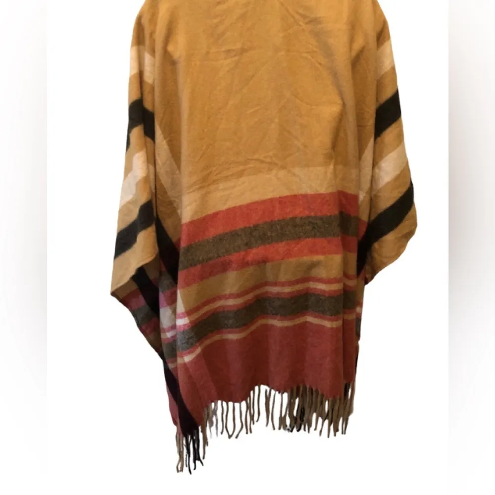 Woolrich Southwest Navajo Ruana Poncho Plaid Fringe Sz 0S Tan Red Viscose Blend - Image 4