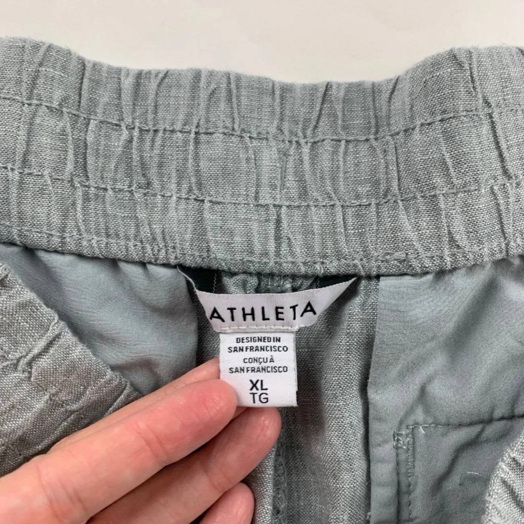 Athleta Light Gray Heather Linen Pull On Ankle Pant XL - Image 3